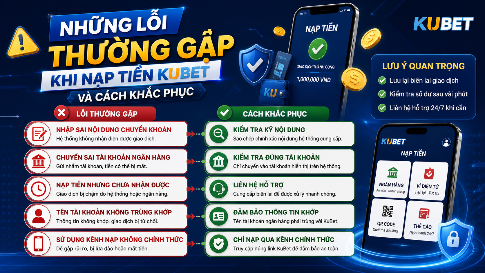 Những Lỗi Thường Gặp Khi Nạp Tiền KuBet Và Cách Khắc Phục